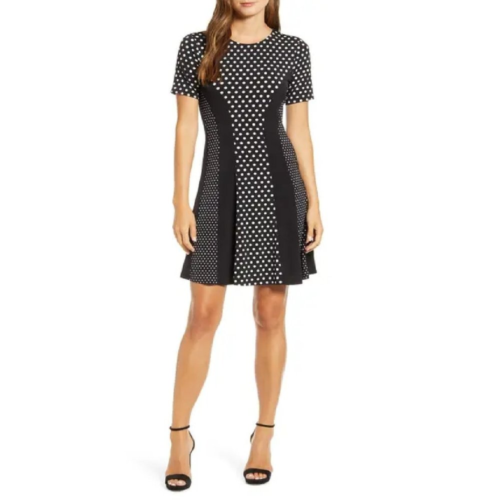 Michael Kors Mod Dot Combo Fit & Flare Dress